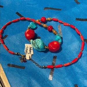 Natural Red Coral and Turquoise Necklace